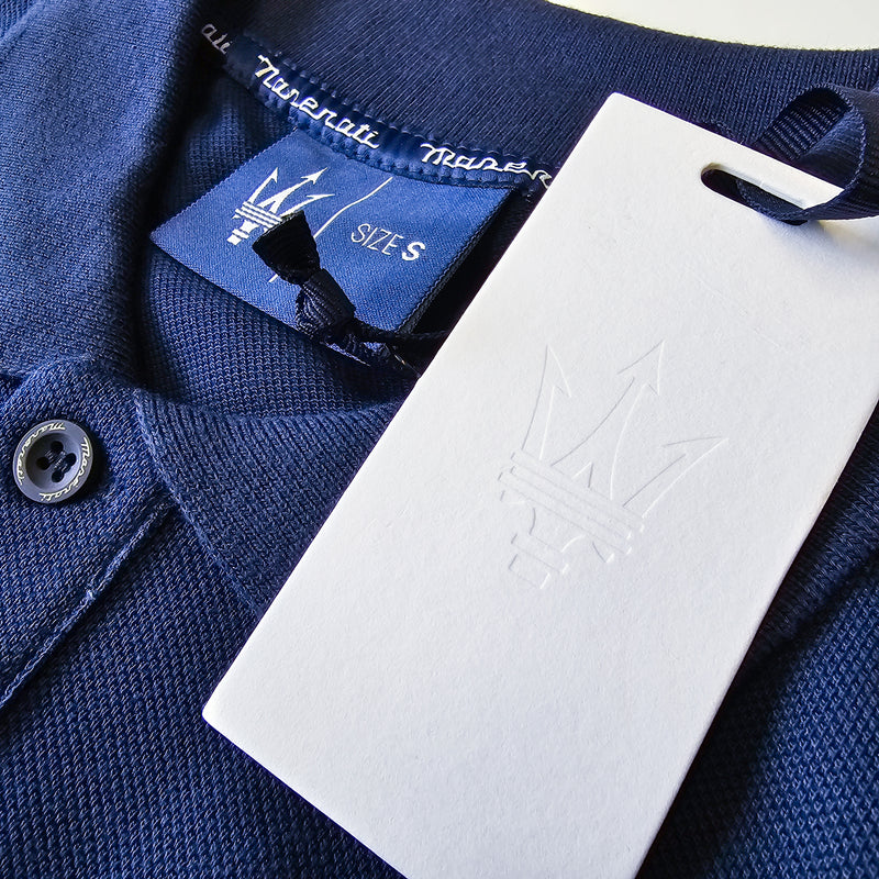 Maserati Official Men's Trident Logo Polo Shirt - Navy Blue