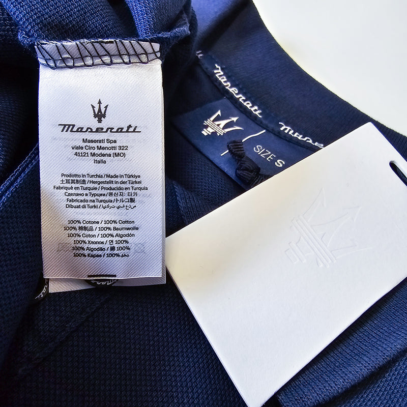 Maserati Official Men's Trident Logo Polo Shirt - Navy Blue