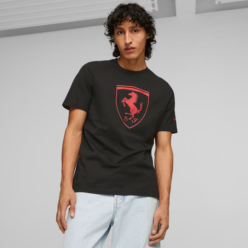 Ferrari Official Men's Black Cotton Shield Logo T-Shirt by Puma