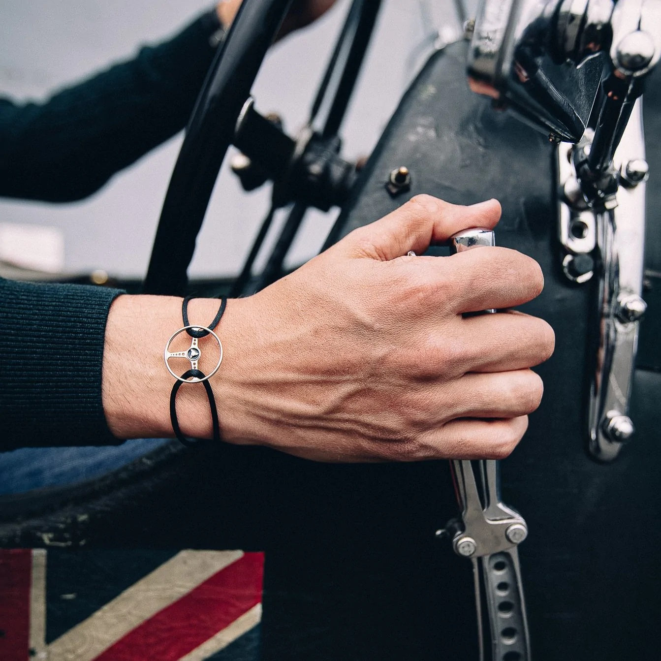 Revival Retro Silver Steering Wheel Bracelet by The Mechanists - Trackside Gear Australia