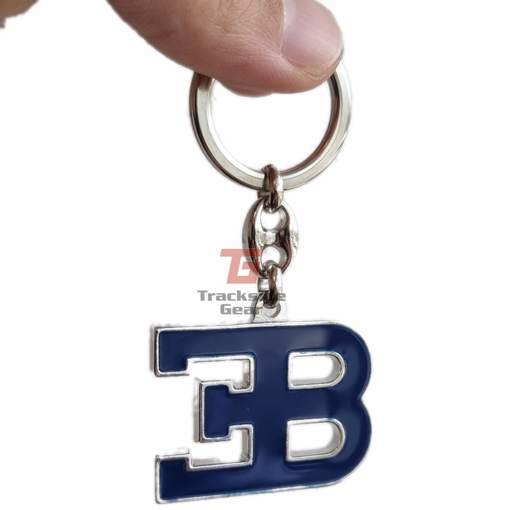 Bugatti Key Rings Bugatti Authentic Blue EB Logo Metal Keyring Keychain