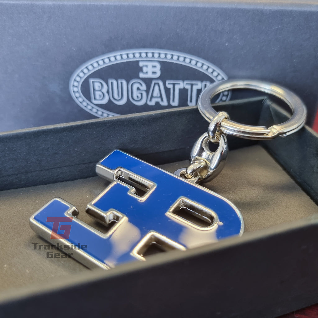 Bugatti Key Rings Bugatti Authentic Blue EB Logo Metal Keyring Keychain