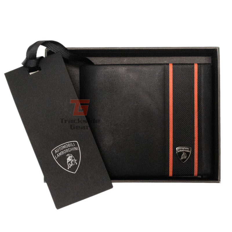 Lamborghini Official Leather Orange Stripe Wallet with Card Compartments and Gift Box