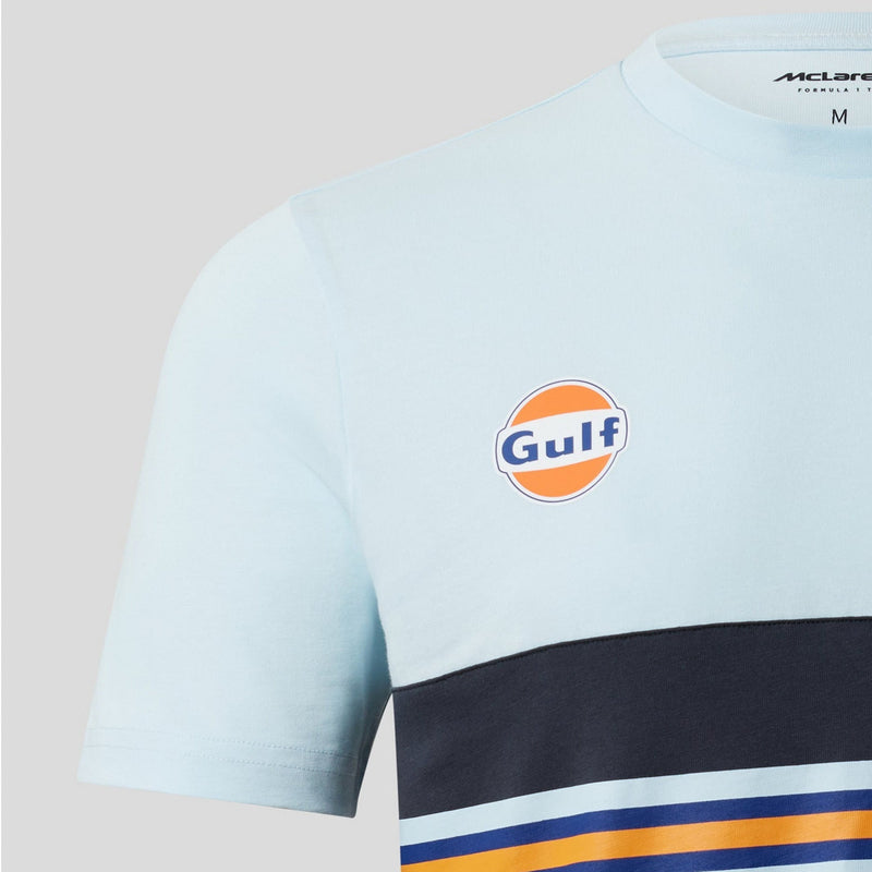 McLaren Gulf Racing Men's Stripe Cotton T-Shirt - Gulf Blue & Grey