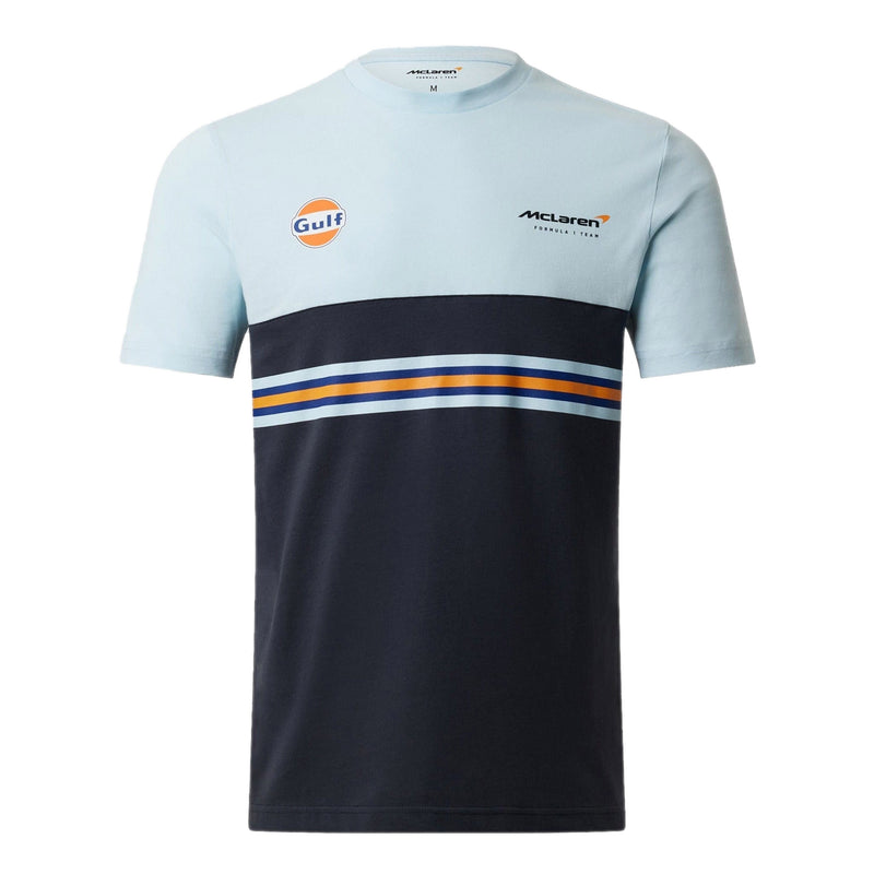 McLaren Gulf Racing Men's Stripe Cotton T-Shirt - Gulf Blue & Grey